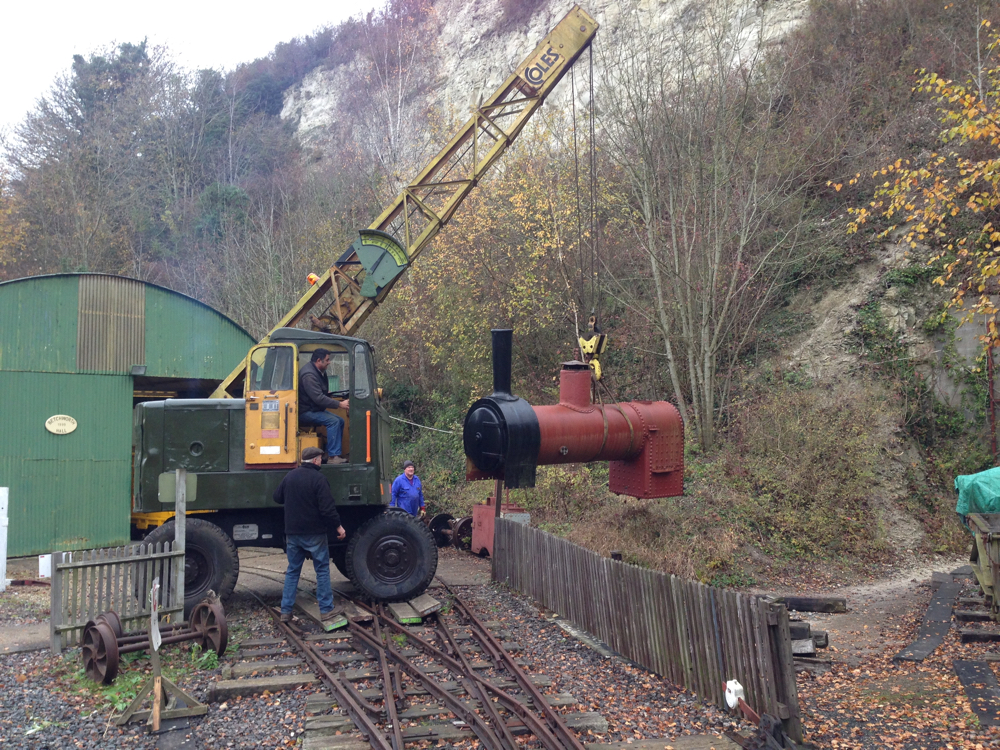 Lifting the boiler for Townsend Hook at Amberley Museum