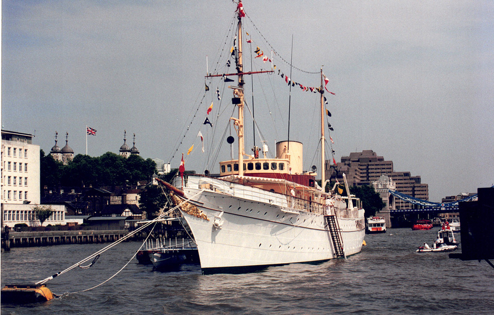 Danish Royal Yacht 'Dannebrog' off the Tower of London